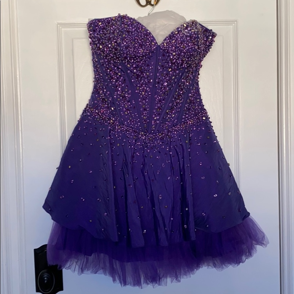 Purple Formal Dress with Gold Bead Embellishments